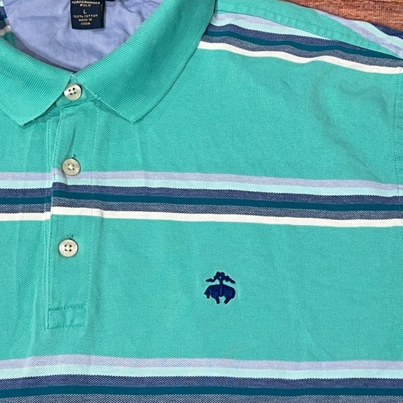 Brooks Brothers Men's Green Striped Polo Shirt Golf Short Sleeve - Picture 2 of 5